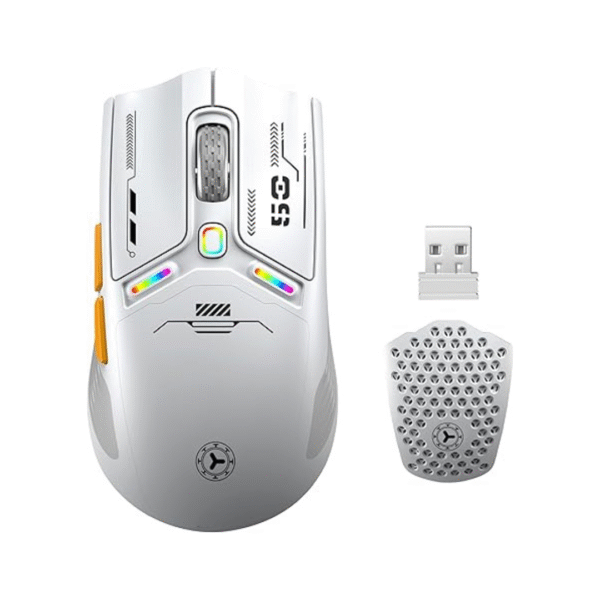 TENMOS M530 Gaming Mouse – Wireless/Bluetooth/USB-C, 12000 DPI, RGB, White