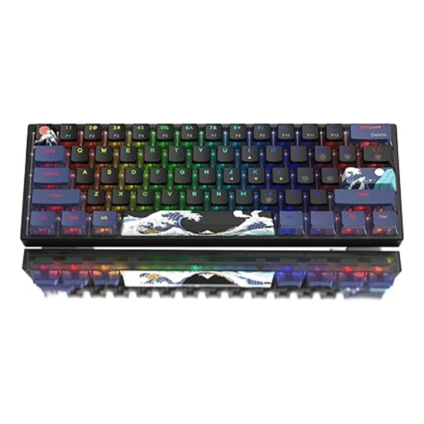 Womier WK61 60% RGB Mechanical Gaming Keyboard, Hot-Swappable, POM Red Switch, Black Kanagawa