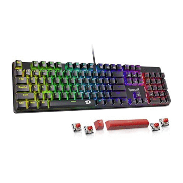 Redragon Wired Mechanical Gaming Keyboard – RGB, Hot-Swappable Red Switches,