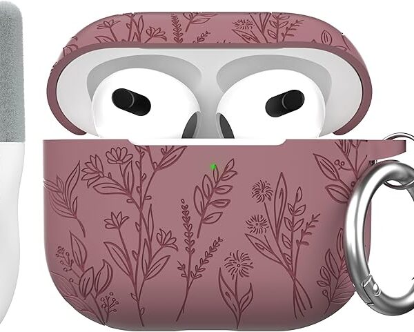 Coralogo Glitter Floral Case for AirPods Pro 1/2/2nd Gen – Cute Girly Hard Shell with Keychain.