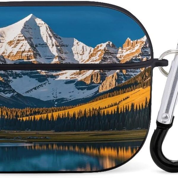 Bluetooth Headphones Case, Rocky Mountain Range Printing Case, Shockproof PC Hard Shell Full Cover, Compatible with Wireless Charging and Airpods Pro, with Safety Buckle