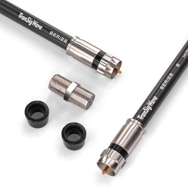 TranSigWave 6FT RG6 Coaxial Cable Set - High-Speed Internet, Broadband and Digital TV Aerial, Satellite Sky Cable Extension- Weather-Sealed Double Rubber O-Ring and Compression Connectors Black