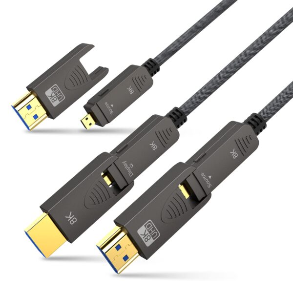BIFALE 8K Fiber Optic HDMI 2.1 Cable 25ft, Detachable 8K HDMI 2.1 Cable Support eARC, 48Gbps, 8K@60Hz, 4K@120Hz with Dual Micro HDMI for RTX 3080/3090, Xbox Series X, PS5, Denon AV Receiver