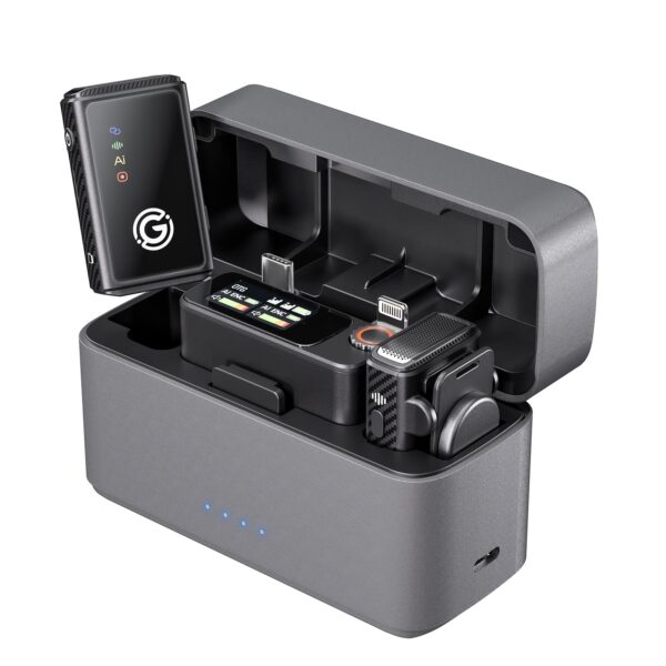 Wireless Microphone for iPhone/Android/Camera, AI Noise Cancelling with 56H Battery, 656ft Range & Internal Recording, Magnetic Clip-On for Streaming/Vlog/Interview