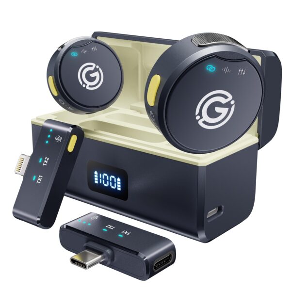 Wireless Lavalier Microphone for iPhone/Android with Lightning, USB C Mini Lapel Microphone Wireless, Noise Cancellation, 35H Battery for Video Recording, Streaming - Sapphire Blue