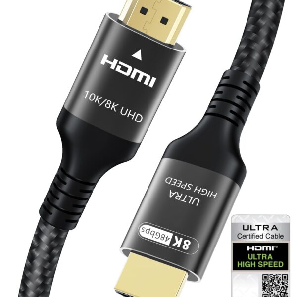 Certified 10K 8K HDMI 2.1 Cable 10 FT, 48Gbps Ultra High Speed HDMI® Cord Ethernet CEC 4K 240Hz 165Hz 144Hz 120Hz 8K 60Hz eARC Netflix HDCP2.3 HDR10+ PC Laptop RTX5090 TV Monitor Projector X-box PS5
