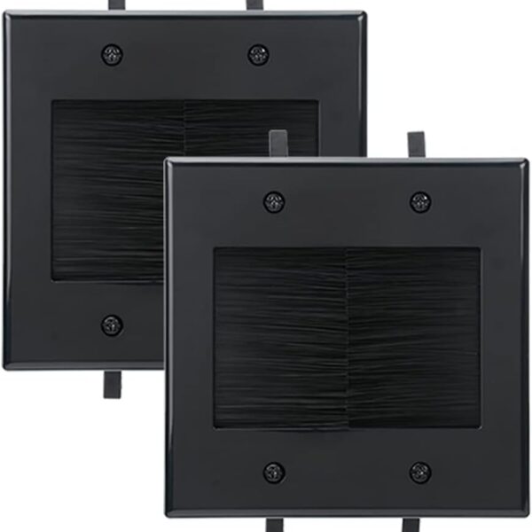2 Gang Wall Plate, Black Brush Wall Plate with Built-in Low Voltage Mounting Bracket for Cables Pass Through in-Wall (Pack of 2)