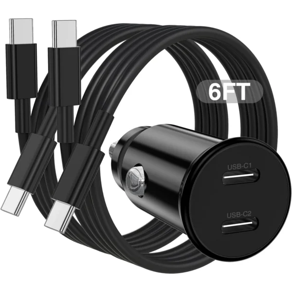Car Charger for iPhone 15,40W Dual Port USB C Car Charger with USB C to USB C Cable 6ft,Type C Car Adapter Fast Charging