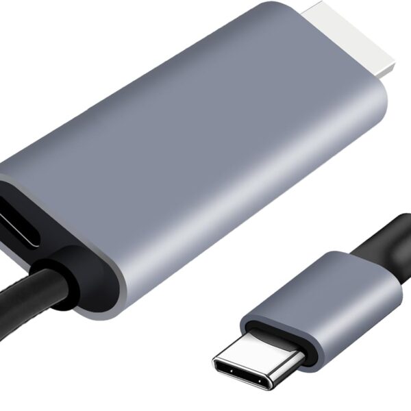 USB‑C to HDMI 2‑in‑1 Cable 6.6FT with 100W PD Fast Charging Port, 4K@60Hz Ultra‑HD Output, Thunderbolt & USB‑C Compatible, for iPhone 16 Pro Max, iPad, MacBook, Steam Deck, Galaxy S25