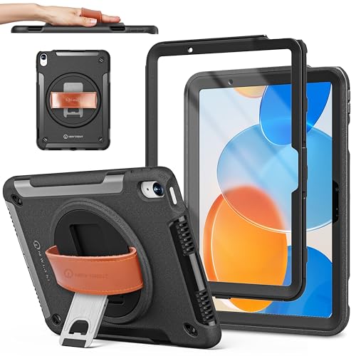 New Trent Original Rugged Case for iPad 11 (A16) 11-inch (2025) & iPad 10th Gen 10.9-inch (2022) | 360° Rotating Kickstand, Genuine Leather Hand Strap, Built-in Screen Protector, Heavy-Duty Protection