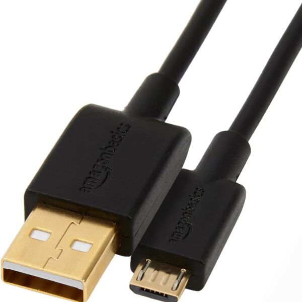 Amazon Basics USB-A to Micro USB Charging Cable, 480Mbps Transfer Speed with Gold-Plated Plugs, USB 2.0, 6 Foot, Black