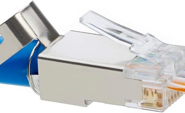 trueCABLE Cat6/6A RJ45 Pass Through Modular Plugs, Shielded (STP) External Ground Connector, UL Listed, EZ Crimp, Gold Plated 3 Prong 8P8C, 100 Pieces