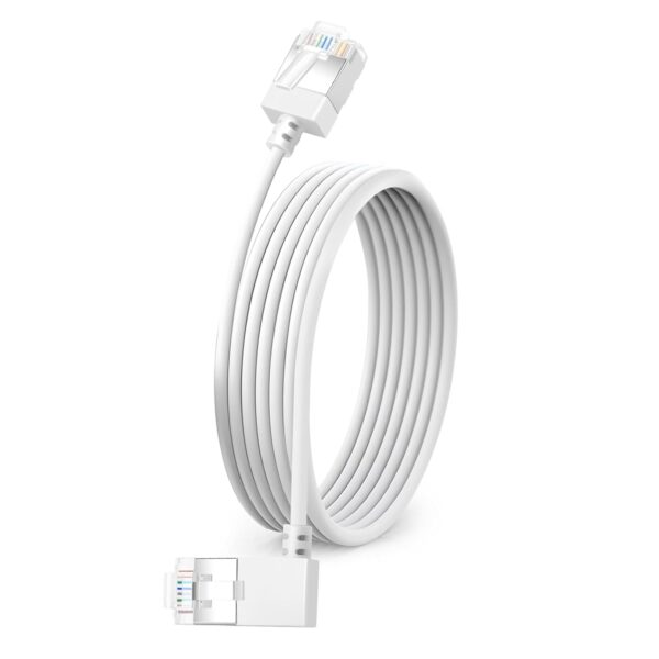 Slim Cat 6 Ethernet Cable 90° Left Angled 1.6 Feet, Ultra Thin & Flexible Rj45 LAN Cord Gigabit Applicable for Mac, PC, Router, Windows (White)