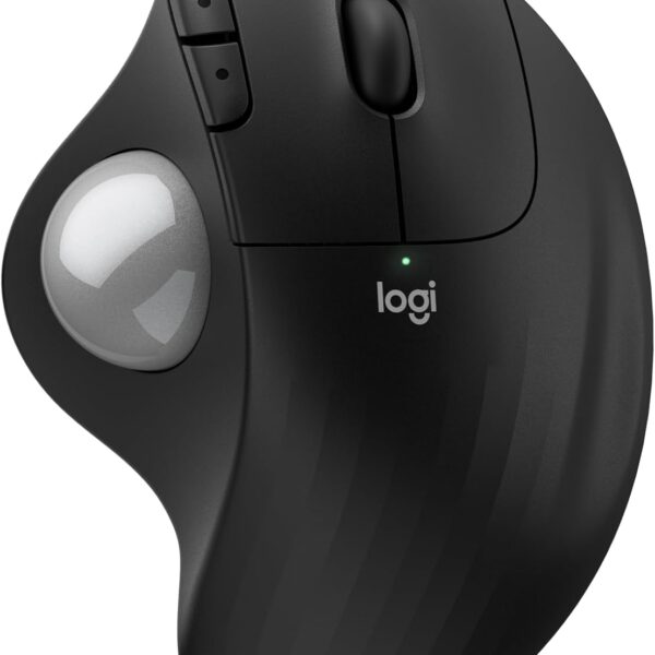 Logitech Ergo M575S Wireless Trackball Mouse, Wireless Ergonomic Mouse with Bluetooth and Encrypted Dongle, Comfortable Thumb Control, Precise and Smooth Tracking, for PC/Mac - Black Silver Ball
