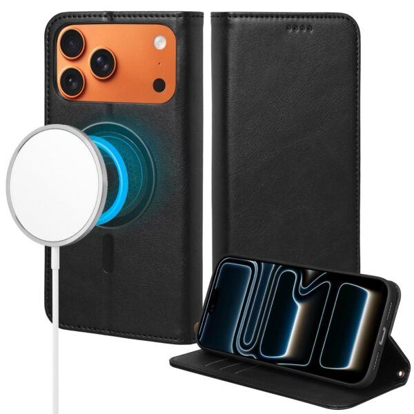 Rssviss for iPhone 17 Pro Max Wallet Case, Flip Folio Case Compatible with Magsafe, RFID Blocking Card Holder Kickstand, Shockproof iPhone Cover Men Women for iPhone 17 Pro Max 6.9" Black