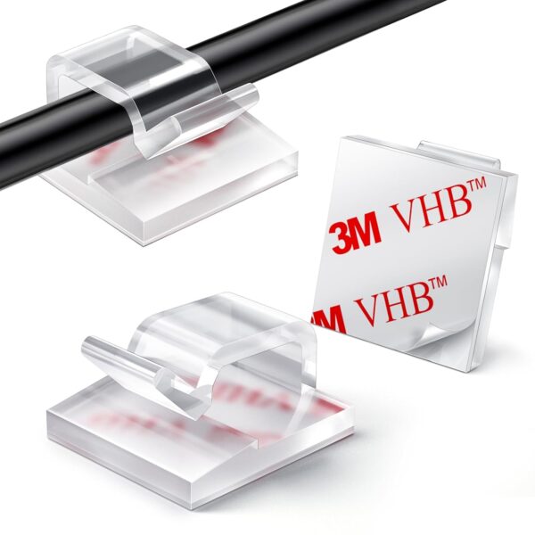 100PCS Cable Clips, Adhesive Wire Clips Strong Cord Clips Wire Holders, Cable Management Clips for Desk, Wall, Car, TV, Ethernet Cable (Clear, Small)