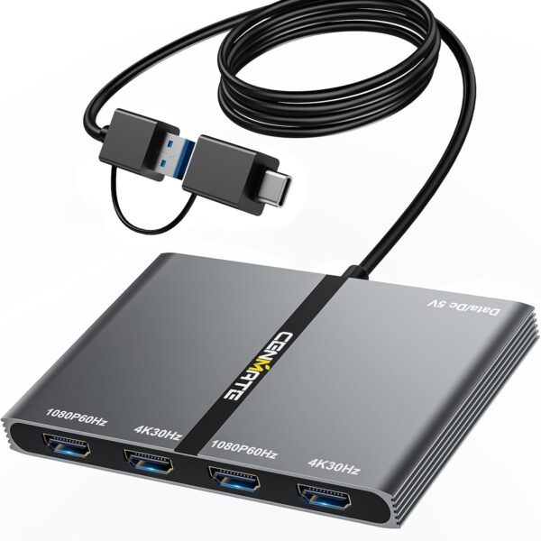 USB A/C 3.0 to 4xHDMI Adapter Support Mirror/Extend Mode Compatible with Mac/Win,5-in-1 USB C Docking Station(4K30Hz x2+1080P60Hz x2+Type C 3.0), 4 Monitor Docking Station with 4 HDMI