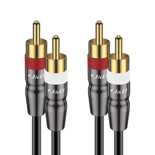 J&D RCA Cable, 2 RCA Male to Male Stereo Audio Cable, Gold-Plated Copper Shell, Heavy Duty, Compatible with Speaker, Amplifier, Subwoofer, 25 Feet