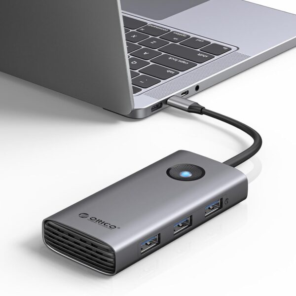 ORICO 6-in-1 USB C Docking Station with 4K HDMI, 3 USB-A 3.0 & 1 USB-C 3.0 Ports (5 Gbps), 100W PD Charging, Multiport Adapter for Windows, Mac