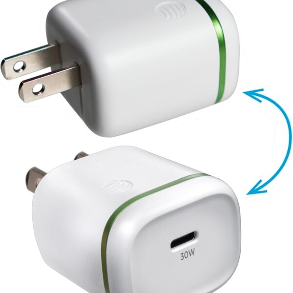 AT&T USB-C Wall Charger 30W Fast Charging Power Adapter – Foldable Prongs, Compact Travel Charger – Compatible with iPhone 15, iPad, Samsung Galaxy, Pixel (White)