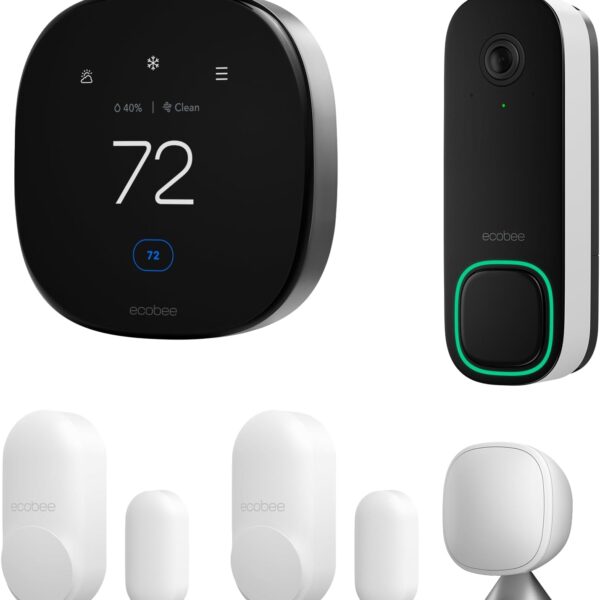 ecobee Total Security and Savings Bundle with Smart Doorbell Camera (Wired), SmartSensor for Doors and Windows, and Smart Thermostat Premium