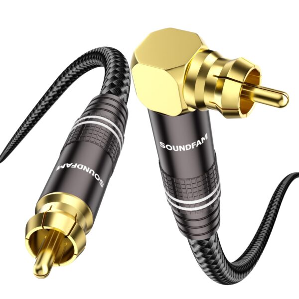 High-End Subwoofer Cable 6ft - 90° Right Angle RCA Cable | 75Ω OFC Coaxial | Dual Shielded | Home Theater, Hi-Fi Audio Systems