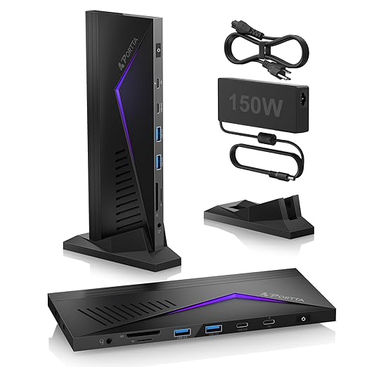 PORTTA 14 in 1 Displaylink Docking Station Triple Monitor 4K 60Hz with HDMI x3, USB x6, Ethernet, SD/TF, 100W PD, Audio/Mic, 150W Power Adapter, Compatible with MacOS/Windows SST/MST, Driver Required