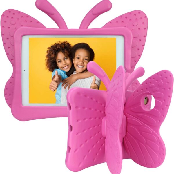Kids iPad 6th Generation Case, iPad 5th Generation Case, iPad Air 2 Case for Kids,Cute Butterfly Shockproof EVA Foam Super Protection Stand Cover for 9.7" iPad Air/Air 2 iPad 2017/2018 - Rose