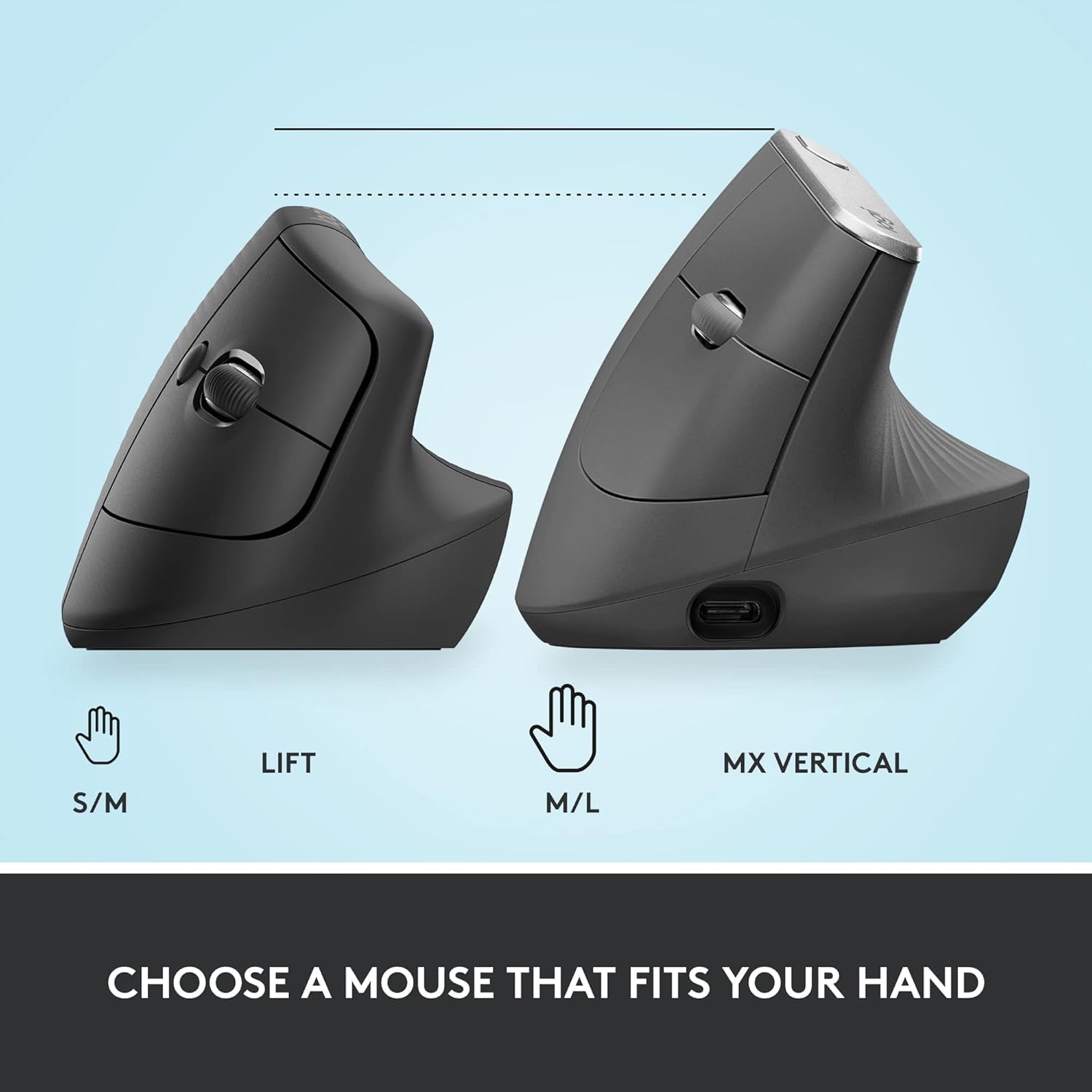 Logitech Lift Vertical Ergonomic Wireless Mouse - Black - Image 4