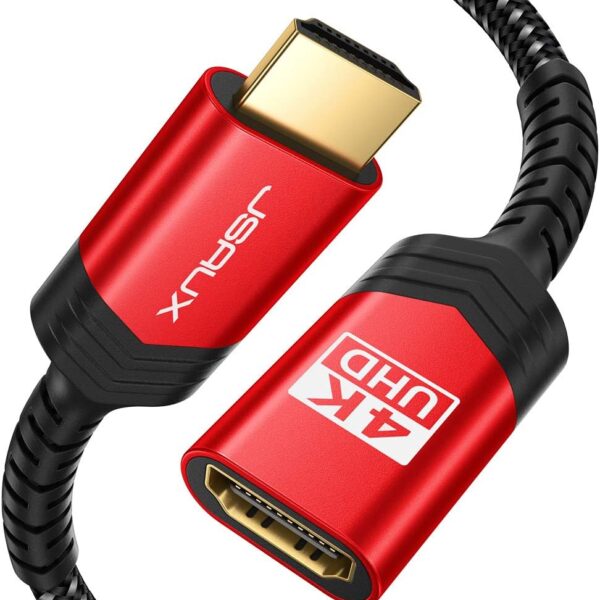 JSAUX HDMI Extension Cable 3.3FT, 4K 60Hz High Speed HDMI Extender Cord Male to Female Adapter Connector (HDR HDCP 2.2), Compatible with Roku TV Streaming Stick, Bluray Player, HDTV, Laptop, PC - Red