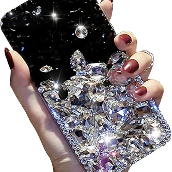 Bling Diamond Case for Samsung Galaxy S10, 3D Homemade Luxury Sparkle Crystal Rhinestone Shiny Glitter Full Clear Stones Back Phone Cover with Screen Protector for Samsung S10-White&Black