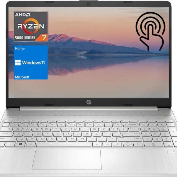 HP 15.6” FHD Touchscreen Laptop, AMD Ryzen 7 5700U Processor, 64GB RAM, 2TB SSD, Webcam, SD Card Reader, Numeric Keypad, HDMI, Wi-Fi, Windows 11 Home, Silver