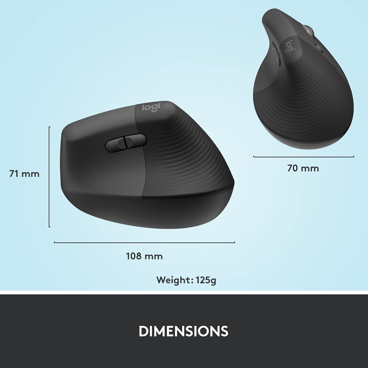 Logitech Lift Vertical Ergonomic Wireless Mouse - Black - Image 8