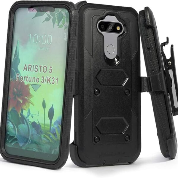 Compatible Case for LG Aristo 5, Phoenix 5/Tribute Monarch/Fortune 3/Risio 4/LG K31 Case, SOGA [TriGuard] Shockproof Rugged Hybrid Cover with Belt Clip Holster & Built-in Screen Protector Black