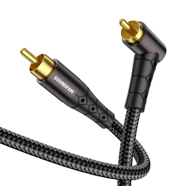 RCA Subwoofer Cable 90 Degree RCA to RCA Cable Cotton Braided Double Shielded Digital Analogue Supports Amplifiers,Home Theater,Subwoofer (90 Degree RCA to RCA, Black, 3ft/1M)