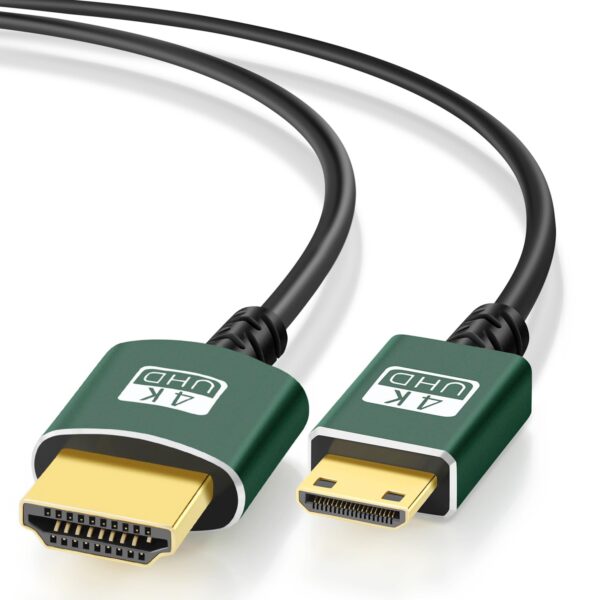 Thin Mini HDMI to HDMI Cable 1FT, Ultra Slim & Flexible Soft Mini HDMI Cable Supports 3D/4K@60Hz/18gbps/2160P/1080P