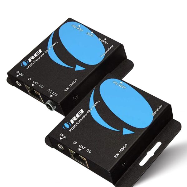 OREI 4K HDMI Extender over ethernet CAT5/CAT6/CAT7 Up To 165 Feet At 1080@60hz - HDMI 1.4 & HDCP 1.4 Compliant with One Way IR Pass Through, HDMI Loop Output & Power Over Cable