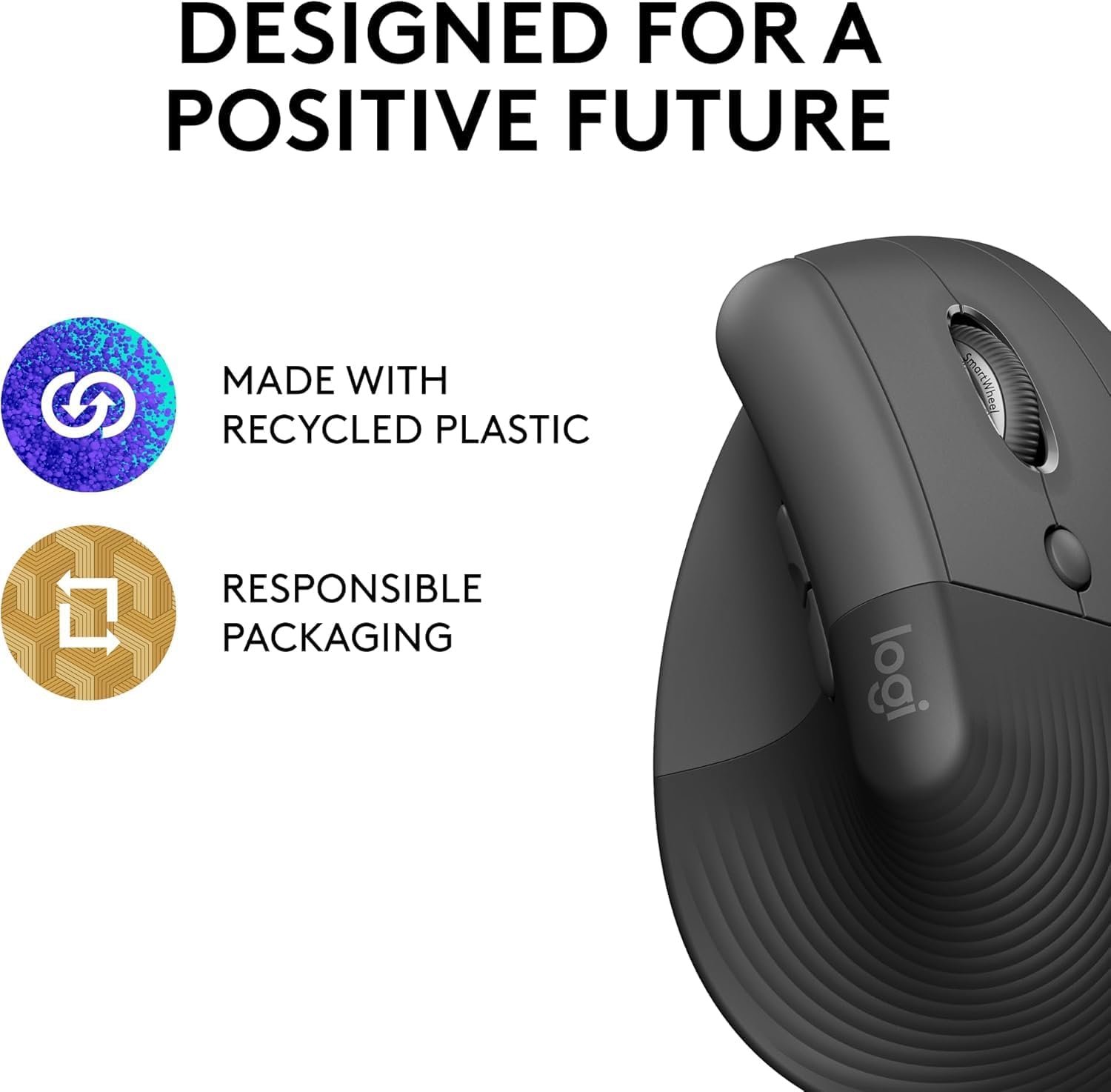 Logitech Lift Vertical Ergonomic Wireless Mouse - Black - Image 9