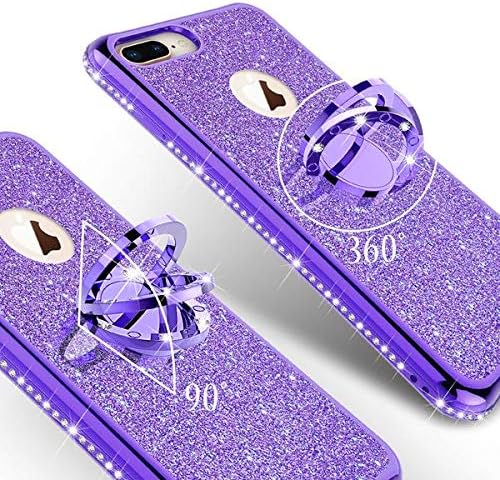 iPhone 8 Plus Case,iPhone 7 Plus Case, Glitter Phone Case Ring Kickstand Bling Diamond Rhinestone Clear Bumper Sparkly Girls Women for Compatible for Apple iPhone 7/8 Plus - Purple - Image 4