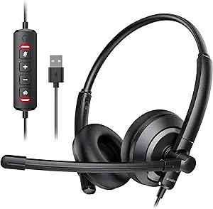 EH05-U Wired USB Headset with Noise Cancelling Microphone for PC Laptop - Headphones with In-Line Control, Lightweight, Enhanced Sound & MIC Mute