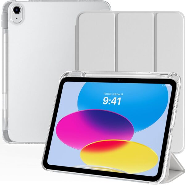 TiMOVO Case for iPad A16 11th Generation 2025 11 Inch/iPad 10th Generation 2022 10.9 Inch with Pencil Holder, Slim Stand Cover with Translucent Back, Support Touch ID, Auto Wake/Sleep, Apricot Gray