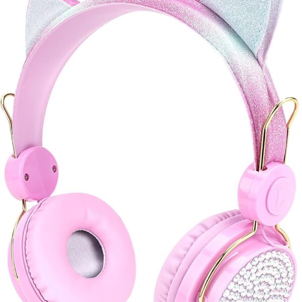 Geekria Kids Headphones with Microphone, Stereo Untangled 3.5mm Jack Earphone for 5-12-Year-Old Children's Classroom and Online Learning, Compatible with PC, Notebook (Pink)