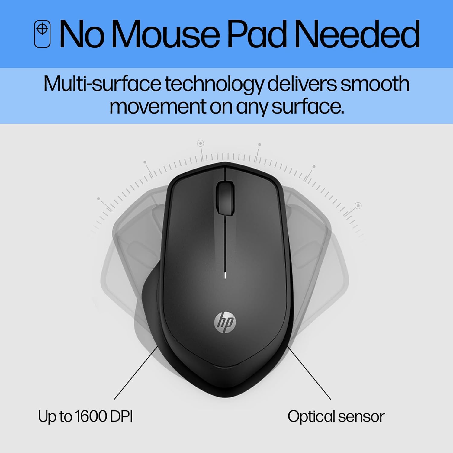 HP 280 Silent Wireless Mouse - Ergonomic, Right-Handed Design - 2.4GHz USB Wireless Connection - Multi-Surface Technology, 1600 DPI Optical Sensor - Win, Chrome, Mac OS - Image 8