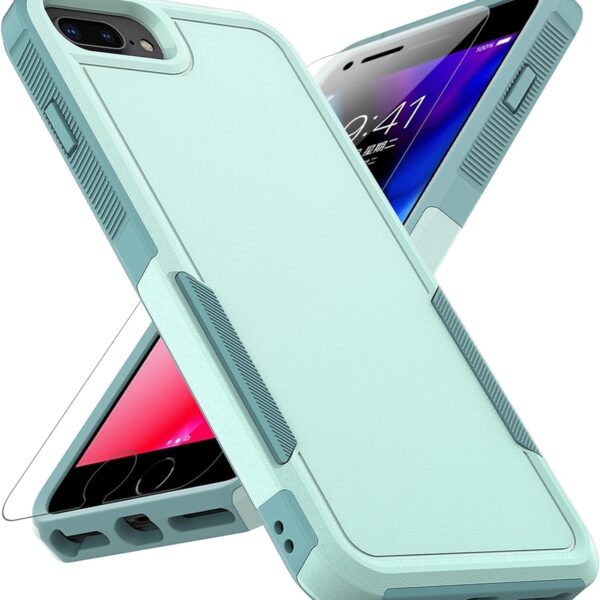 iPhone 8 Plus/iPhone 7 Plus/iPhone 6 Plus Case: Dual Layer Protective Heavy Duty Cell Phone Case Shockproof Rugged Bumper Tough with Screen Protector - 16FT Military Grade Drop Tested, Green