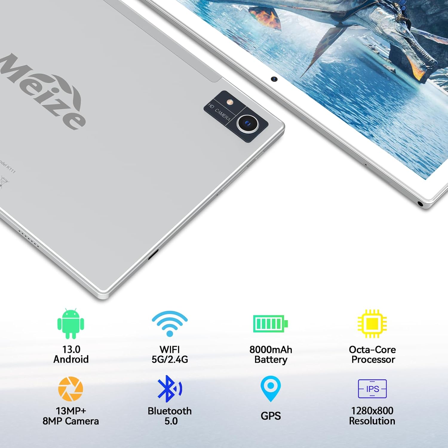 Latest Android 13 Tablet, Octa-Core Processor+128GB+16(8+8 Expand) GB, 10.1 inch Tablet with 8000mAh Battery, 1280x800 HD Screen, 5G WiFi, 21MP Camera, Tableta with Keyboard, Bluetooth, Mouse, Case - Image 4