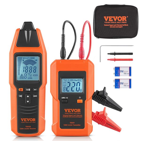 VEVOR Underground Cable Locator, 8 Ft Max Detect Depth Cable Tester, 12 to 600V (NVC) Wire Tracer Break Detector Finder, 6561Ft Detect Length for Electrical Circuits Pipelines Dog Fence Buried Cables