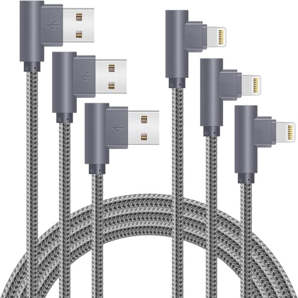 APFEN 3 Pack 6FT 90 Degree iPhone Charging Cable 2.4A Super Fast Charging Cable Compatible with iPhone Xs Max/XS/XR/7/7Plus/X/8/8Plus/6S/6S Plus/SE (Gray, 6FT)