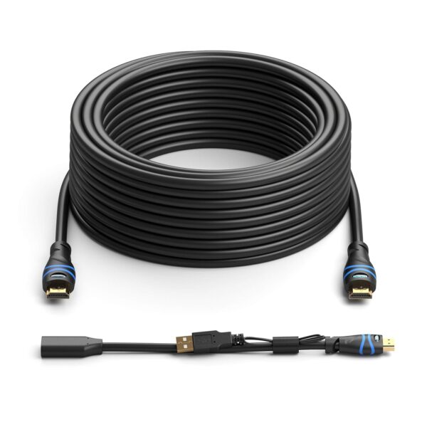 BlueRigger 4K HDMI Cable with Signal Booster (35FT, 4K 60Hz, in-Wall CL3 Rated) - Compatible with PS5, PS4, Xbox, Roku, Apple TV, HDTV, Blu-ray, PC