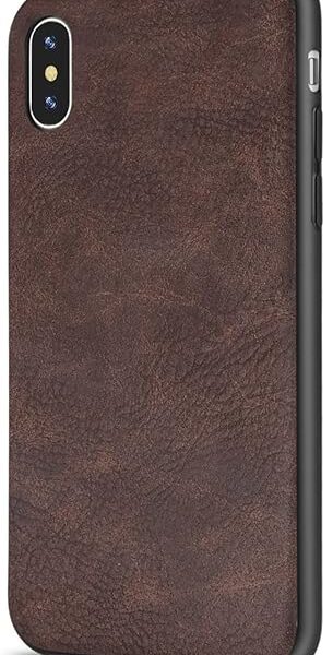 Salawat Compatible iPhone Xs Max Case, Slim PU Leather Vintage Shockproof Phone Case Cover Lightweight Premium Soft TPU Bumper Hard PC Protective Case for iPhone Xs Max 6.5inch 2018 (Dark Brown)