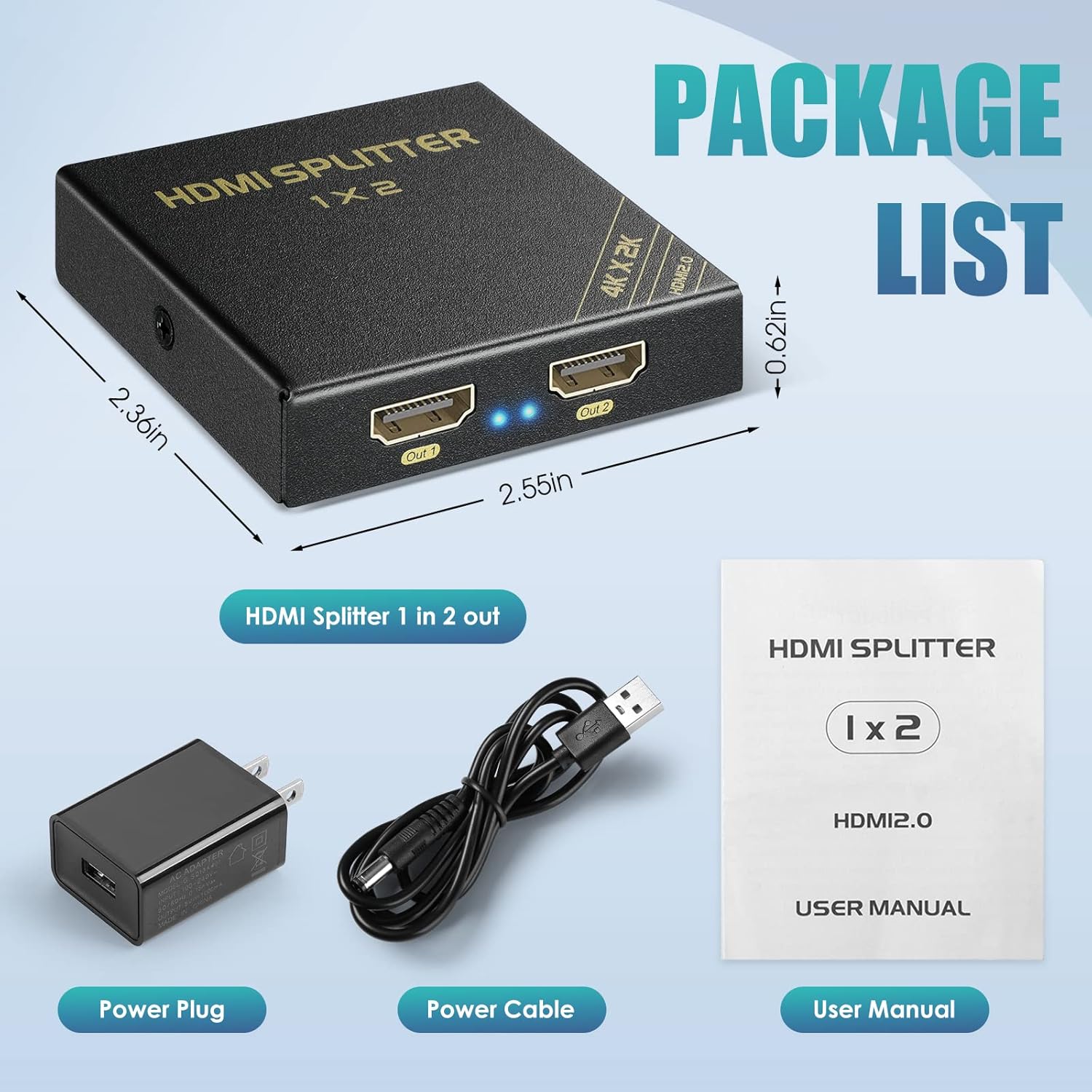 HDMI Splitter 1 in 2 Out 60Hz - HDCP Bypass 2.3, HDR, Dolby/DTS 5.1/7.1 - Compatible with Firestick 4k Max, PS3/PS5 & Elgato HD60s/x/Pro, Apple TV 4K, Retrotink, Roku soundbar, NOT for Phone - Image 6
